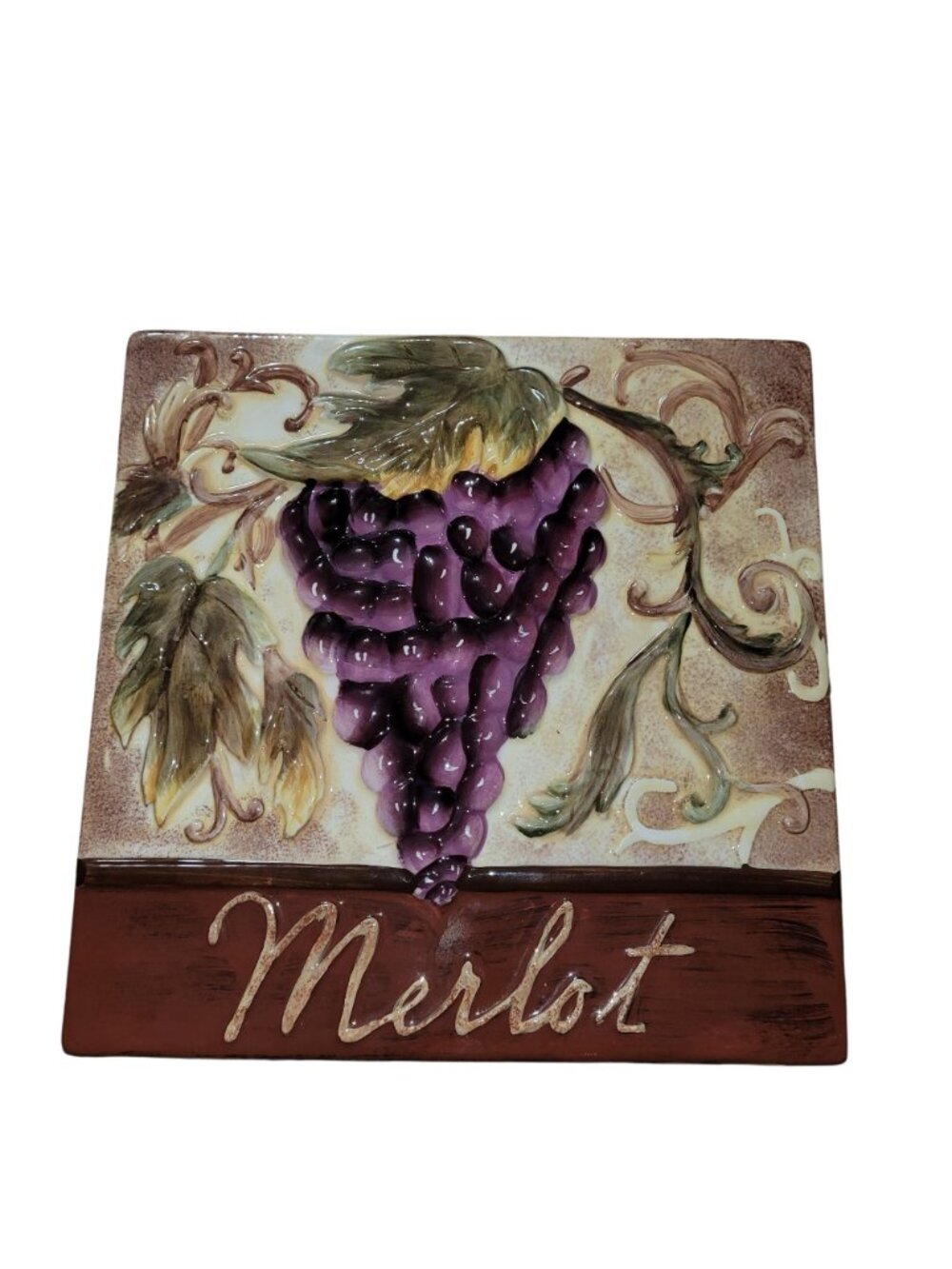 Farmhouse Kitchen Decor Wine Tiles Set/3 Tuscan Grape Plaques Hanging Art 6x6 - Picture 2 of 6